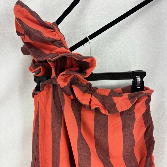 One-Shoulder Ruffle Midi Skirt in Rust and Black Stripe - Picture 10 of 11